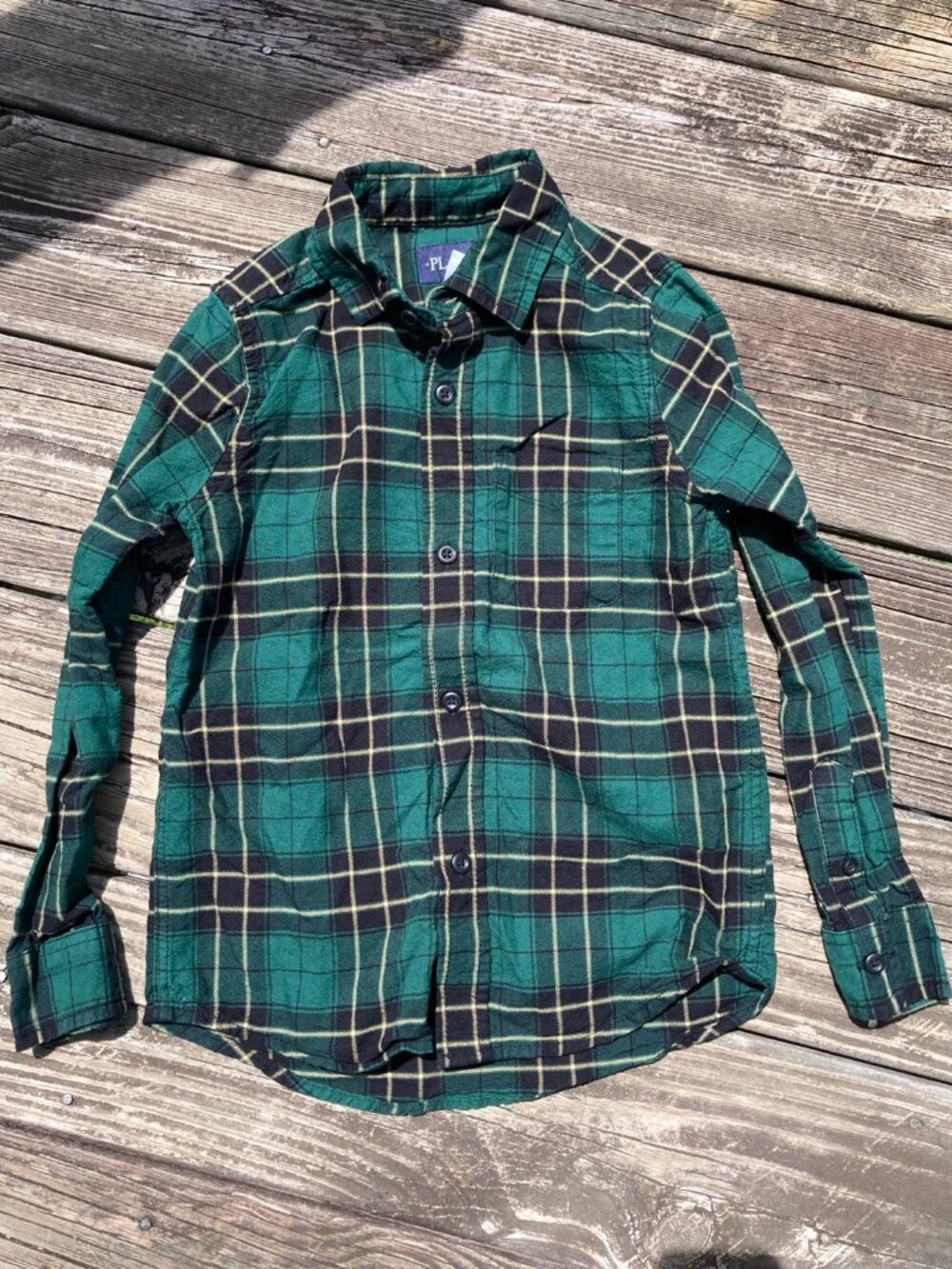NWOT The Children’s Place Green Black Plaid Flannel Shirt Boys 5/6